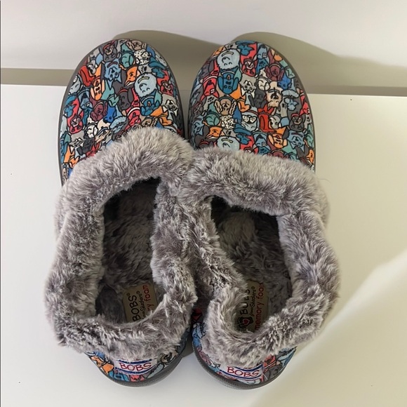 BOBS Colorful Dog Print Slippers with Faux Fur Lining, Womens 8 - Picture 3 of 5